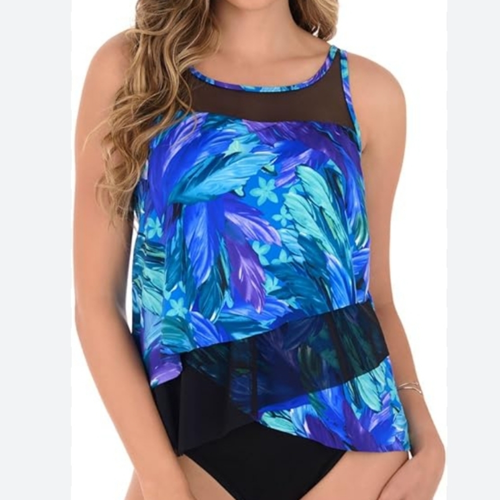 Miraclesuit Blue and Purple Bikini with Tropical Print